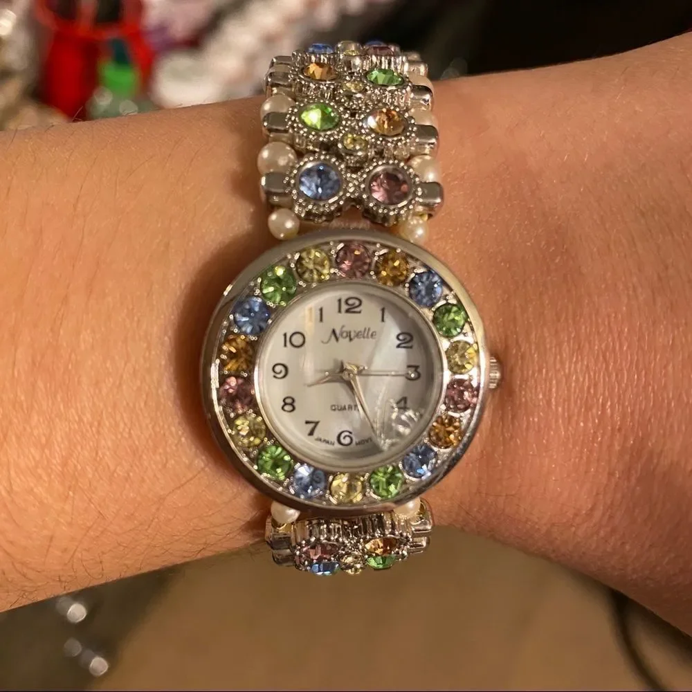 Novelle colorful crystal beaded band watch